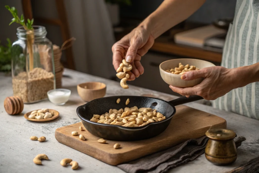 Preparing Cashews In The Kitchen