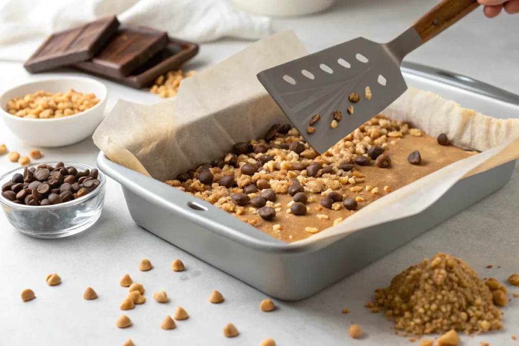 Pressing The Mixture Into A Baking Dish